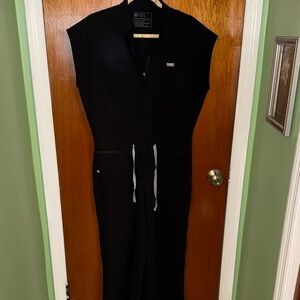 Figs Rafaela Wide Leg Scrub Jumpsuit in Black